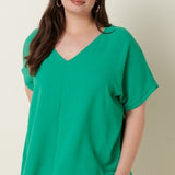 Paris Green Dolman Sleeve Center Seam V Neck
