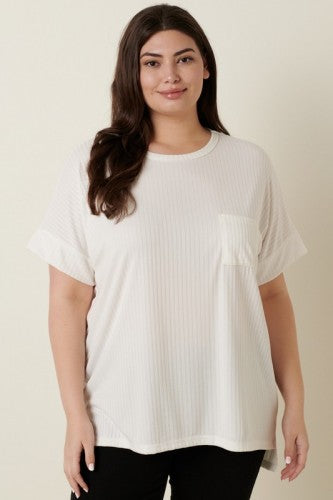 Ivory Brushed Rib Knit Dolman Short Sleeve Shirt