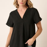 Black Airflow V Neck Short Sleeve Blouse