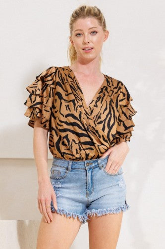 Copper Zebra Bodysuit Blouse