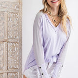 Lavender Vintage V Neck L/S with Contrast Stitch