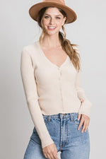 Cropped Ribbed Button Up Cardigan / Shirt