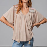 Khaki Swing Top with Embroider Detail