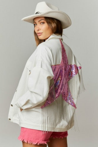 White Jacket with Sequin Star + Fringe