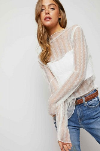 Wavy Dot Mesh Sheer Layering Top