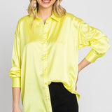 Neon Yellow Satin Button Front Top