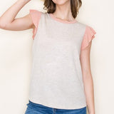 Round Neck Lt Rust Flutter Cap Sleeve Top