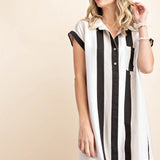 Black + White Stripe Collared Tunic Shirt Dress