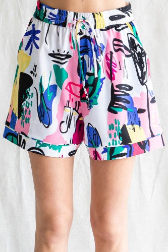 Art Deco Elastic Waist Shorts
