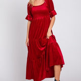 Red Velvet Tiered Maxi Dress