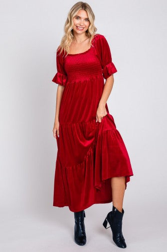 Red Velvet Tiered Maxi Dress