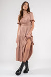 Dusty Blush Satin Dress with Waist Detail