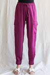Magenta Satin Jogger Pants with Cargo Pocket