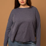 Dusty Navy Long Sleeve Back Pleated Top