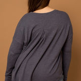 Dusty Navy Long Sleeve Back Pleated Top