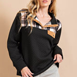 Black Quilted Snap Button Pullover with Elbow Patches