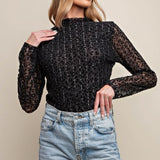 Black Velvet Leo Bodysuit Luxe Mesh