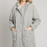 Sage Quilted Long Hooded Jacket