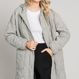Sage Quilted Long Hooded Jacket