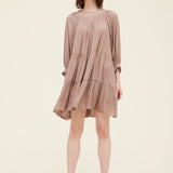 Dusty Orchid Shirred Satin Tiered Dress