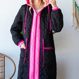 Black + Hot Pink Long Quilted Coat
