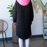 Black + Hot Pink Long Quilted Coat