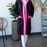 Black + Hot Pink Long Quilted Coat