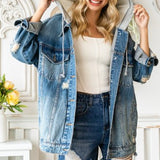 Medium Wash Hooded Denim Jacket