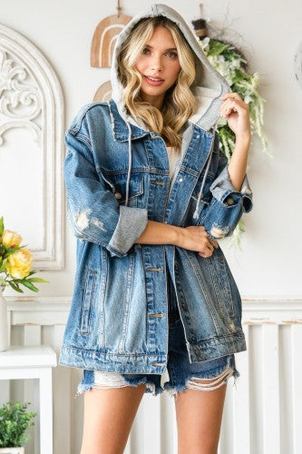 Medium Wash Hooded Denim Jacket