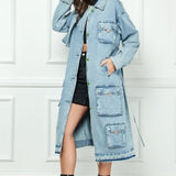 Cargo Pocket Denim Trench Coat
