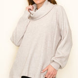 Oatmeal Slouchy Cowl Neck Waffle Top