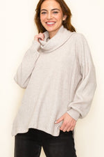 Oatmeal Slouchy Cowl Neck Waffle Top