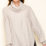 Oatmeal Slouchy Cowl Neck Waffle Top