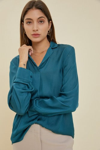 Manhattan Open Collar Peacock Blue L/S