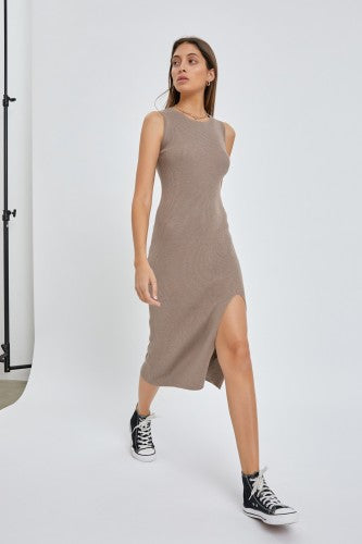 Gianna Mocha Ribbed Sweater Dress