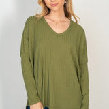 V Neck Ribbed L/S Dolman