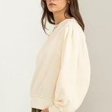 Brushed Crew Pullover with Pleated Sleeve