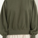 Brushed Crew Pullover with Pleated Sleeve
