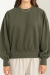 Brushed Crew Pullover with Pleated Sleeve