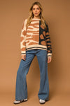 Taupe + Charcoal LS Mix Animal Print Sweater