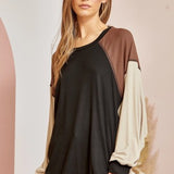 Black + Mocha Colorblock Easy Knit L/S