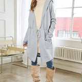 Cinch Waist Hooded Open Cardigan
