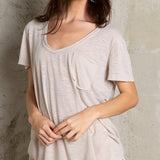 Beige Scoop Neck Casual Slub Tee