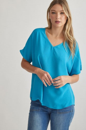 Turquoise S/S V Neck Dolman