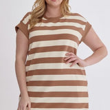 Light Mocha & White Stripe Mod Dress
