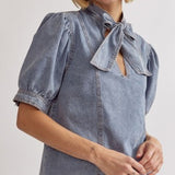 Light Denim Tie Neck Blouse