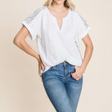 White Contrast Slub Pinstripe Back Tee