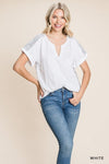 White Contrast Slub Pinstripe Back Tee
