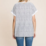 White Contrast Slub Pinstripe Back Tee