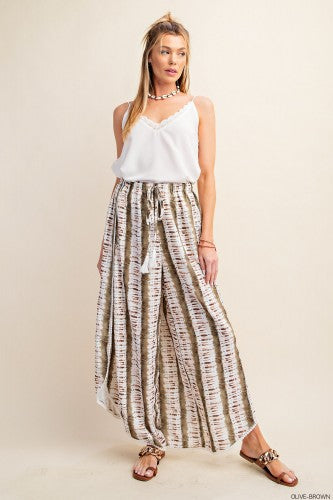 Olive Brown Breezy Striped Wide Leg Pant